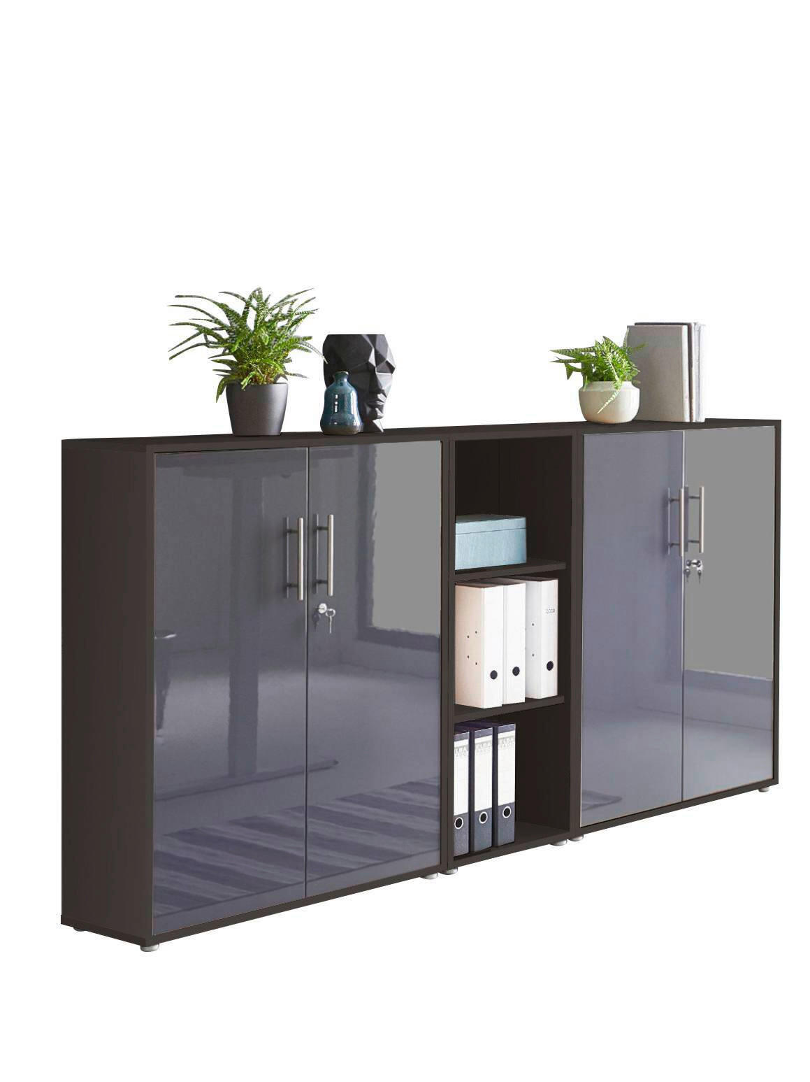 Mid.you Aktenschrank Office Edition Anthrazit, Anthrazit Hochglanz 212.9x113.6x33 cm