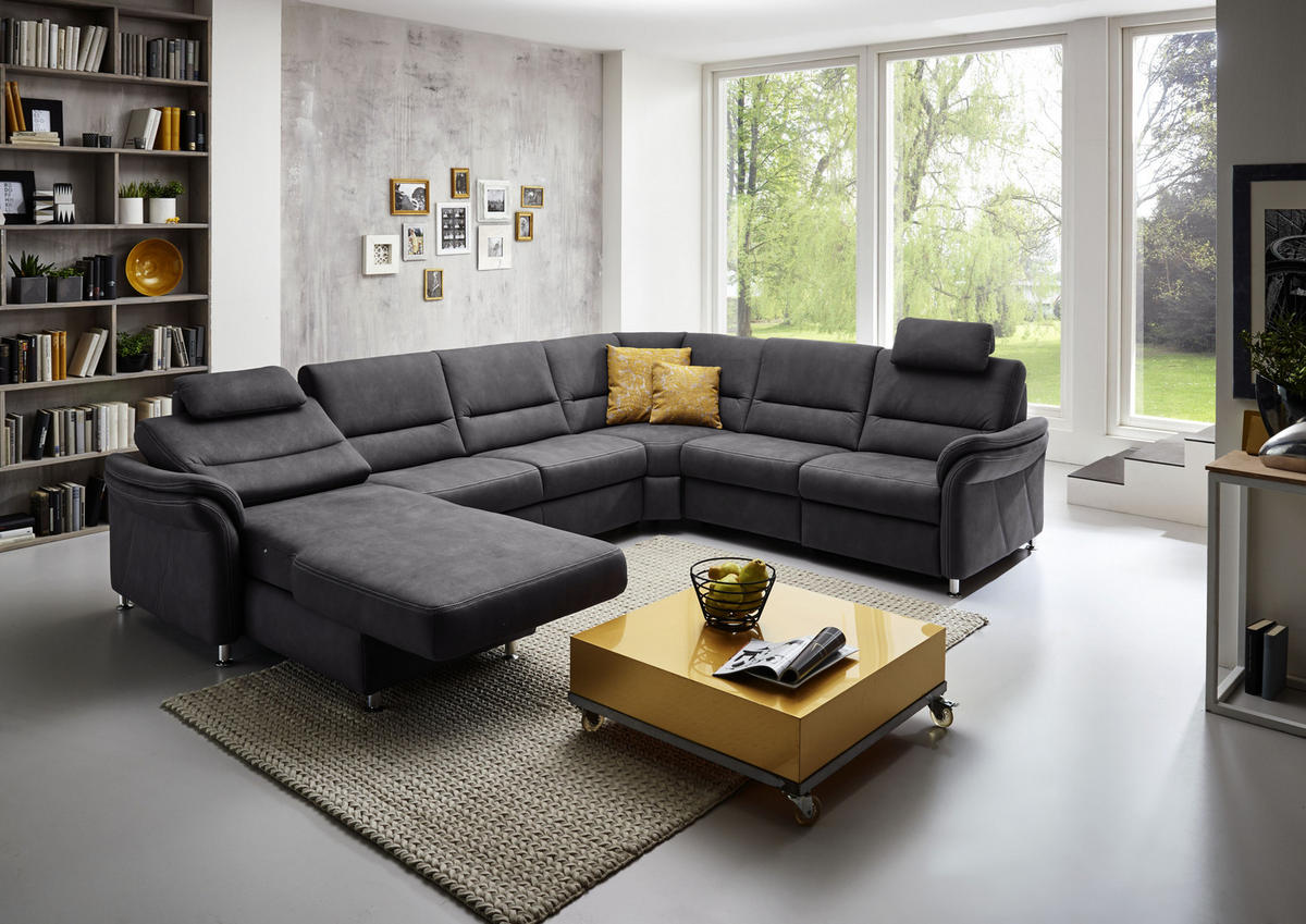 WOHNLANDSCHAFT Grau Mikrofaser  - Beige/Alufarben, Design, Textil/Metall (173/330/262cm) - Beldomo System