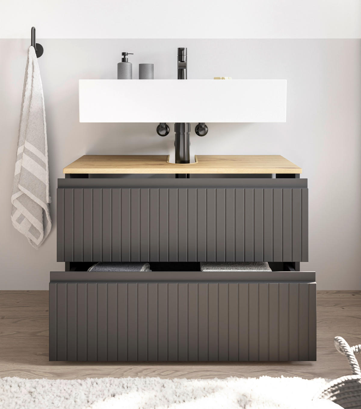 WASCHBECKENUNTERSCHRANK 80/57/36 cm  - Eichefarben/Schwarz, MODERN, Holzwerkstoff/Kunststoff (80/57/36cm) - MID.YOU