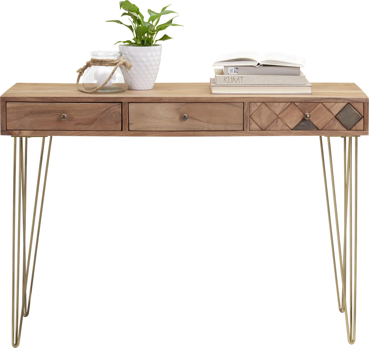 KONZOLOVÝ STOLÍK, akácia, farba akácie, 115/42/78 cm - farba akácie/bronzová, Trend, kov/drevo (115/42/78cm) - Ambia Home