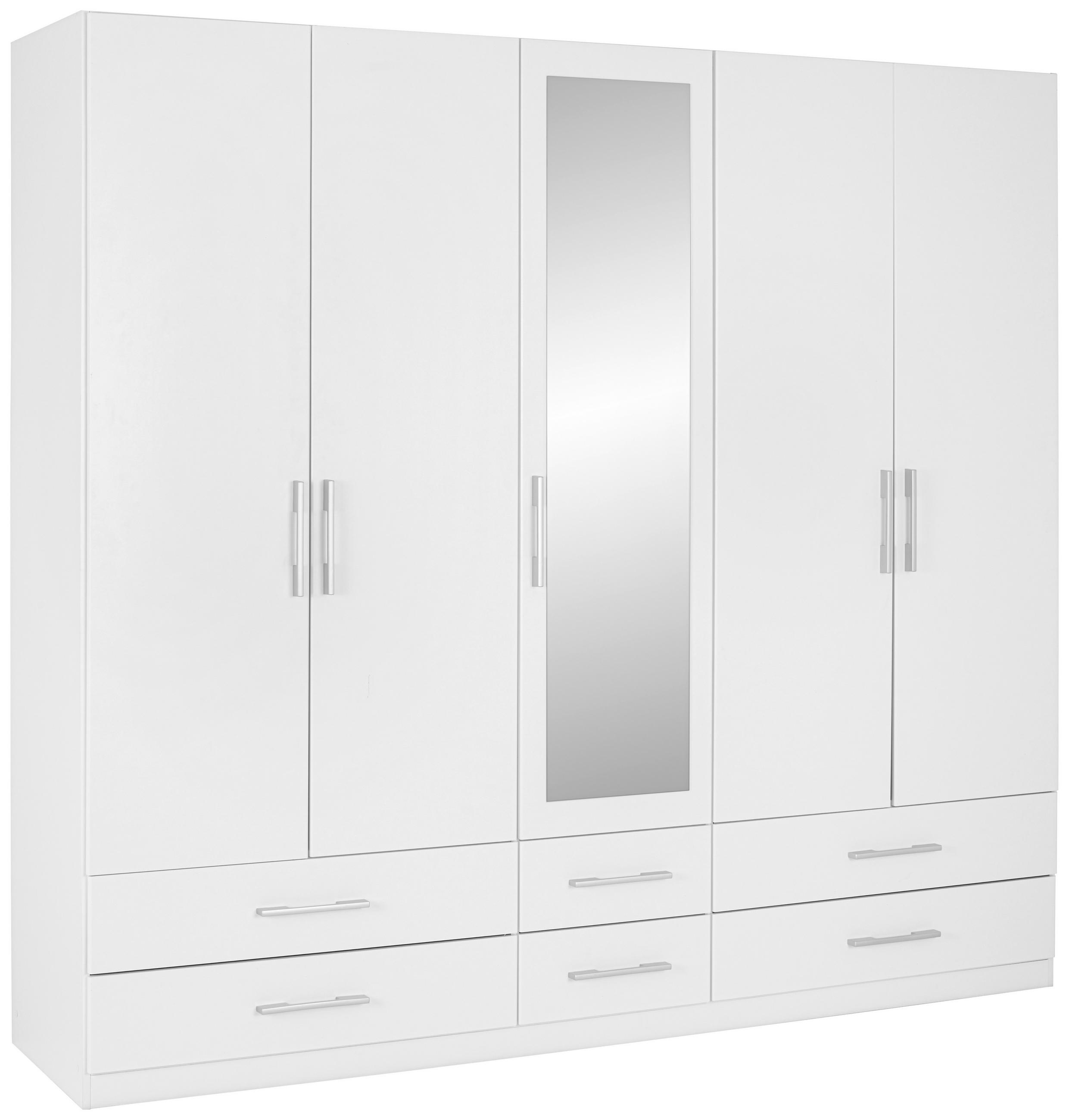 KLEIDERSCHRANK 226/210/54 cm,  in Weiß, 5 Tür(en)  - Silberfarben/Weiß, MODERN, Glas/Holzwerkstoff (226/210/54cm) - Livetastic