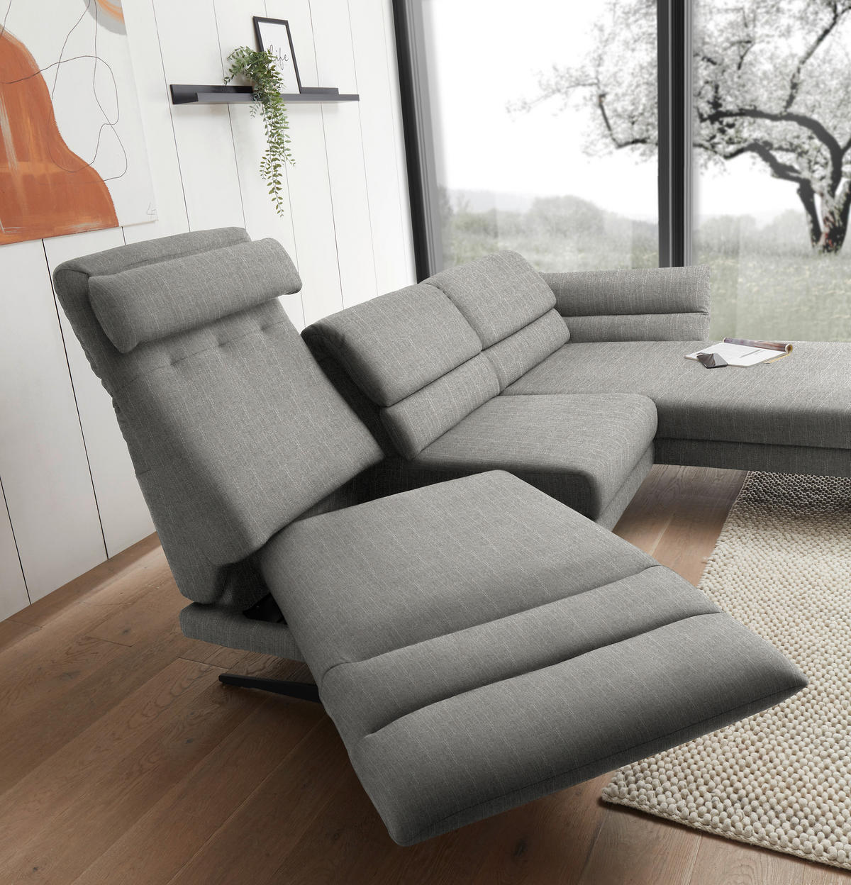 ECKSOFA in Flachgewebe Hellgrau  - Hellgrau/Schwarz, Design, Textil/Metall (279-327/176-217cm) - Dieter Knoll