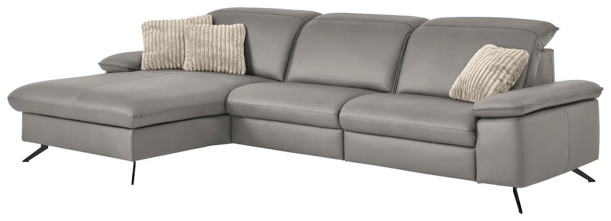 ECKSOFA  Echtleder Hellgrau  - Hellgrau/Schwarz, Design, Leder/Metall (169/307cm) - Beldomo Premium