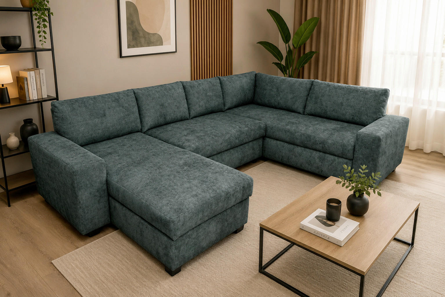 WOHNLANDSCHAFT VALERI Dunkelgrau Chenille  - Dunkelgrau/Schwarz, Design, Kunststoff/Textil (157/305/208cm) - MID.YOU