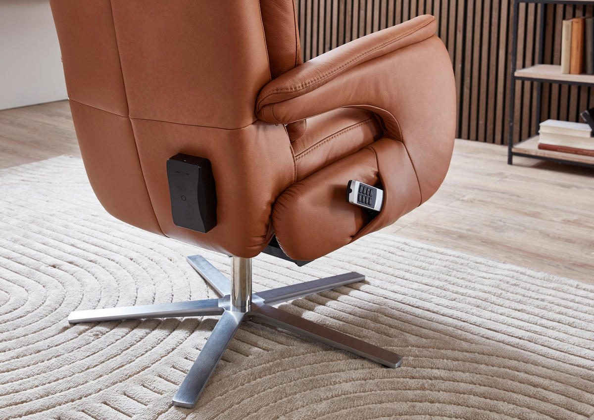 RELAXSESSEL in Leder Braun  - Edelstahlfarben/Braun, Design, Leder/Metall (70/124/85cm) - Cantus