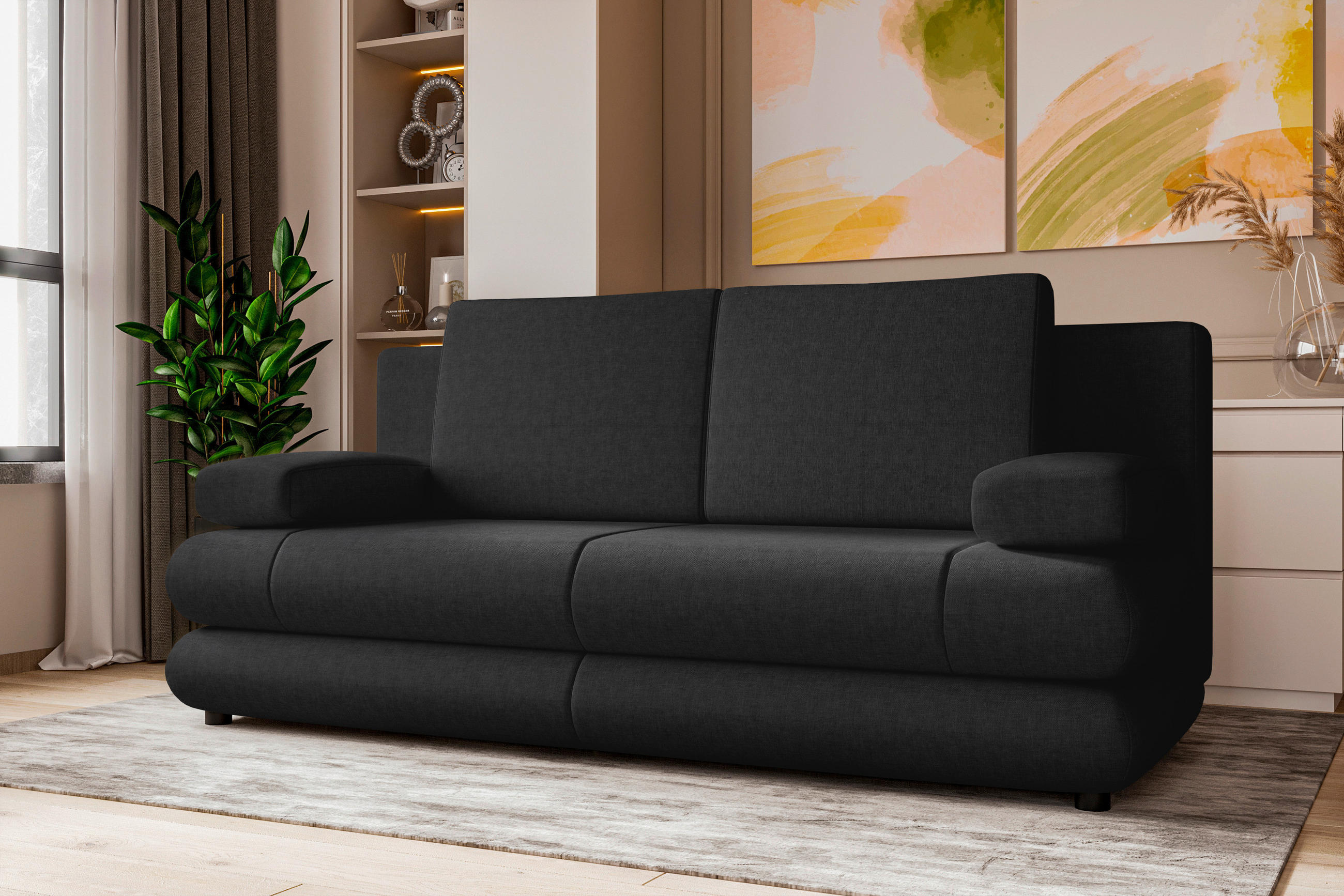 SCHLAFSOFA  mit Liegefunktion, Rücken echt Mikrofaser Anthrazit  - Anthrazit/Schwarz, KONVENTIONELL, Kunststoff/Textil (212/93/90cm) - Carryhome