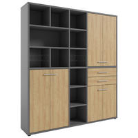 AKTENSCHRANK Eiche Grau, Hickory  - Grau/Hickory, MODERN, Glas/Holz (191/215,4/40cm) - Novel