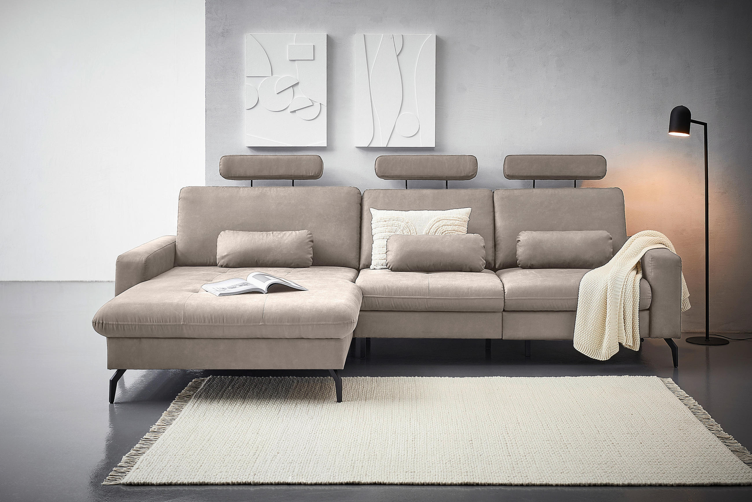 ECKSOFA Grau Mikrofaser  - Schwarz/Grau, KONVENTIONELL, Textil/Metall (180/302cm) - Carryhome