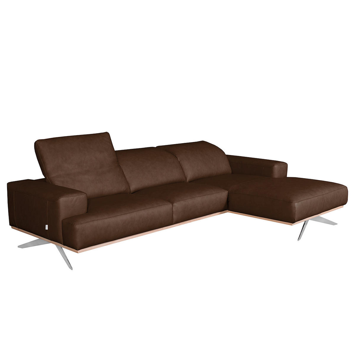 ECKSOFA Echtleder Dunkelbraun  - Chromfarben/Dunkelbraun, Design, Leder/Metall (295/187cm) - Livetastic