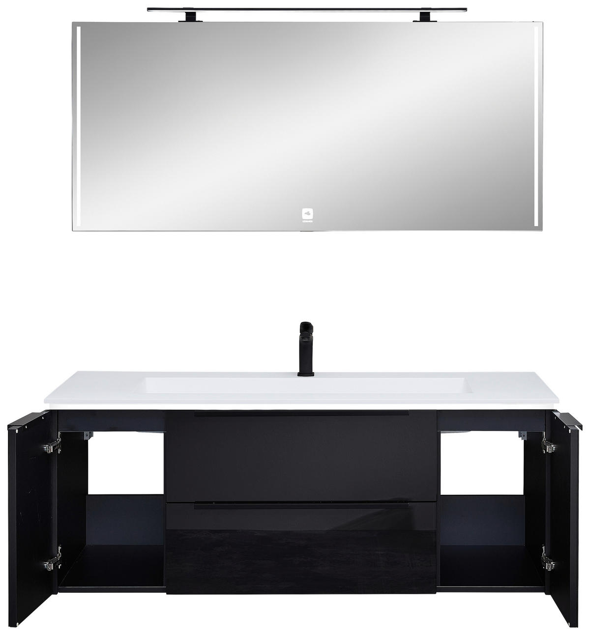 BADEZIMMER 4-teilig  in 132 cm  - Schwarz/Weiß, Design, Glas/Holzwerkstoff (132cm) - Leonardo Living