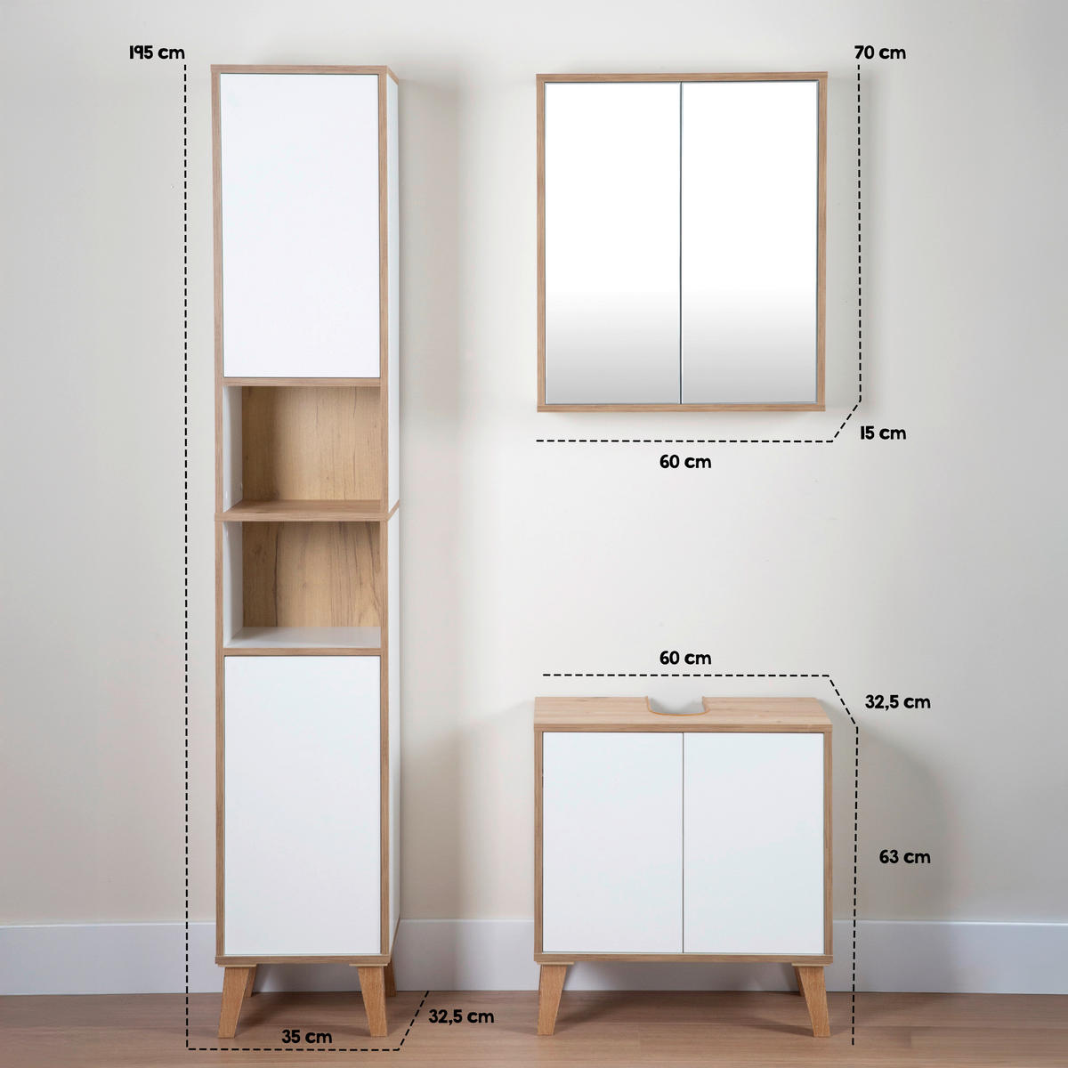 SPIEGELSCHRANK 60/70/15 cm  - Weiß/Eiche Artisan, MODERN, Glas/Holzwerkstoff (60/70/15cm) - MID.YOU