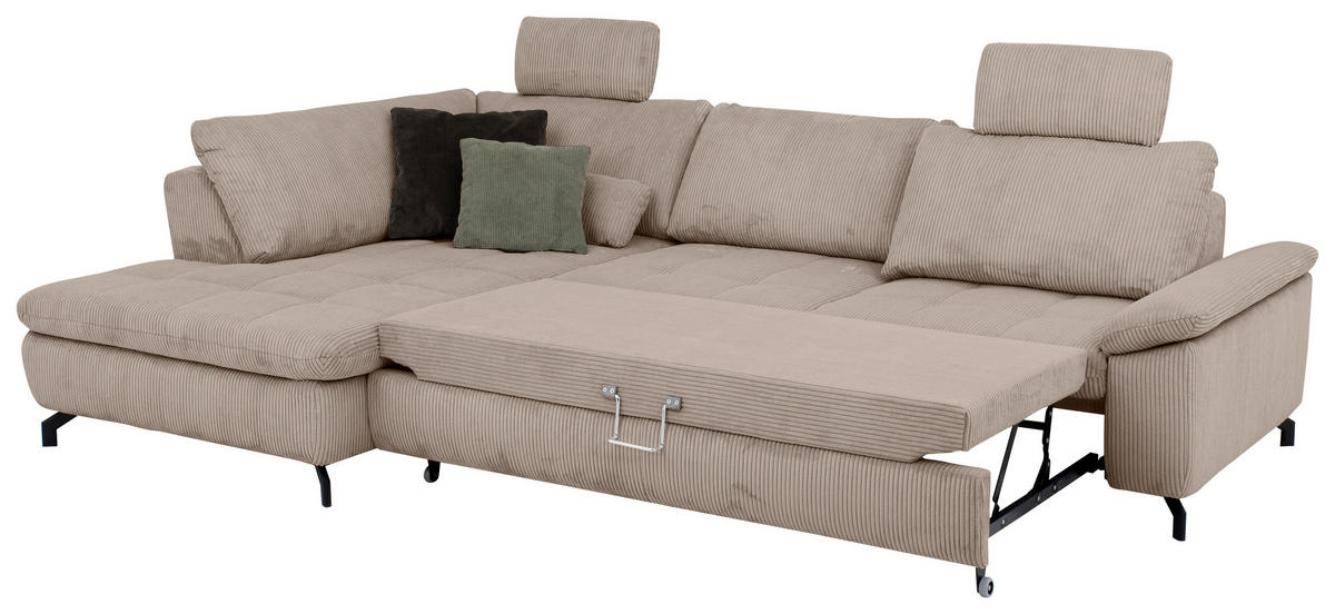 ECKSOFA inkl. Funktionen Sense Hellbraun Cord, Velours  - Hellbraun/Schwarz, Design, Textil/Metall (197/291cm) - Beldomo Style