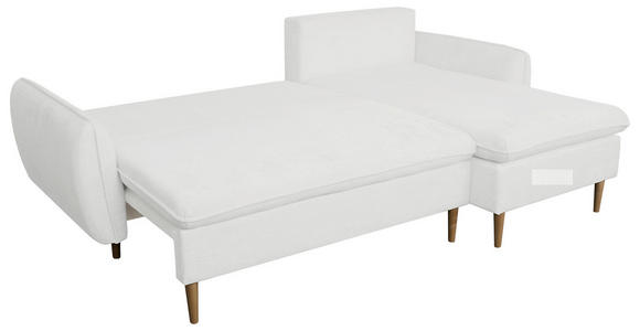 ECKSOFA Weiß Chenille Rückenkissen, Bettkasten, Schlaffunktion, Rücken echt, Liegefläche im Originalstoff  - Buchefarben/Weiß, KONVENTIONELL, Holz/Textil (244/163cm) - Carryhome