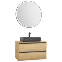 BADEZIMMER 3-teilig  in 91 cm  - Eichefarben/Schwarz, Design, Keramik/Holzwerkstoff (91cm) - Musterring