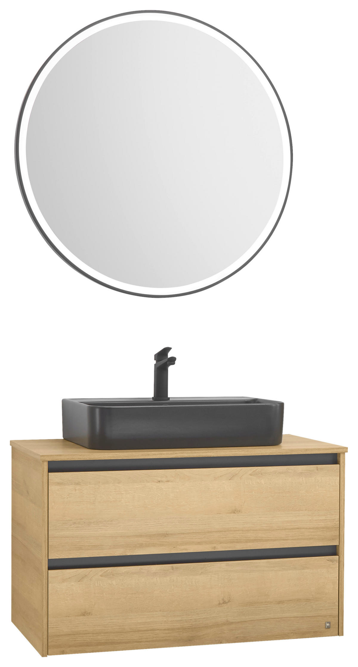 BADEZIMMER 3-teilig  in 91 cm  - Eichefarben/Schwarz, Design, Keramik/Holzwerkstoff (91cm) - Musterring