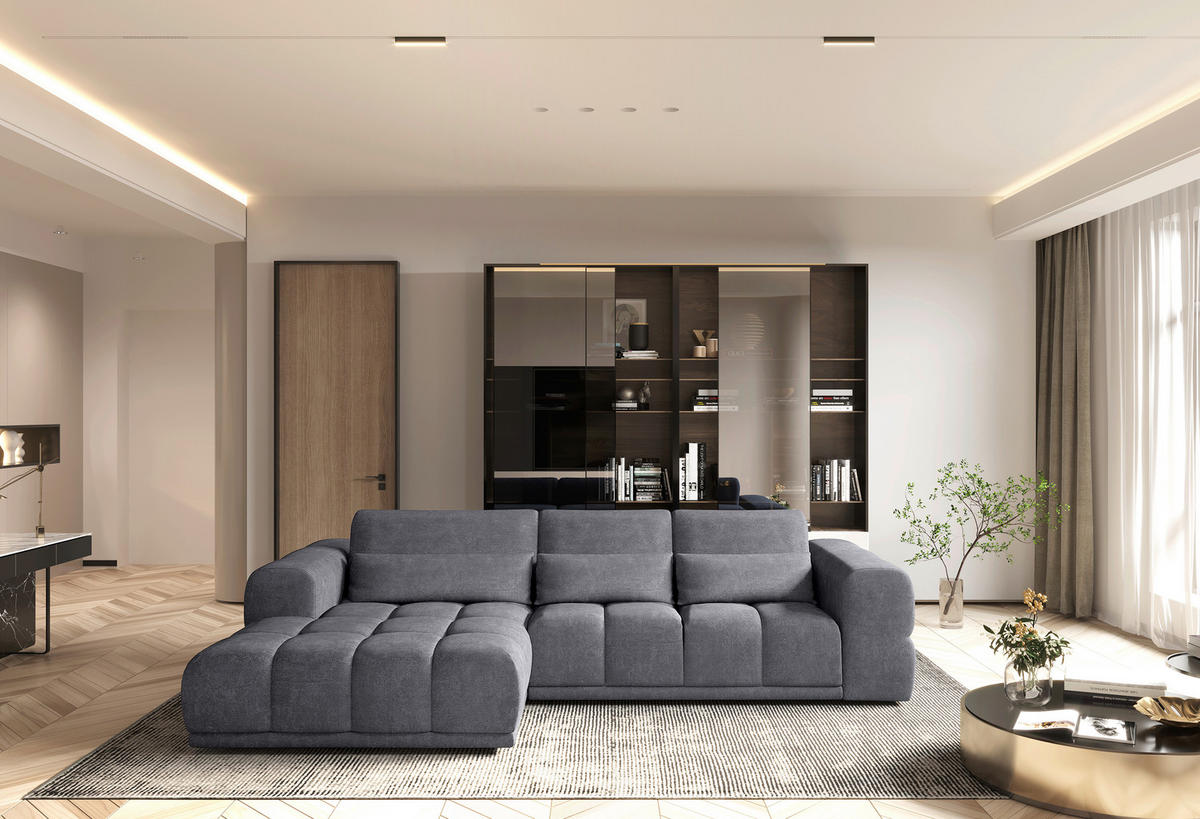 HÖRNSOFFA i chenille mörkgrå  - mörkgrå/svart, Klassisk, textil/plast (203/290cm) - MID.YOU