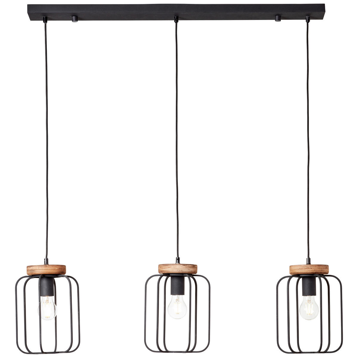 HÄNGELEUCHTE 100/20/130 cm    - Schwarz/Braun, Lifestyle, Holz/Metall (100/20/130cm) - Brilliant