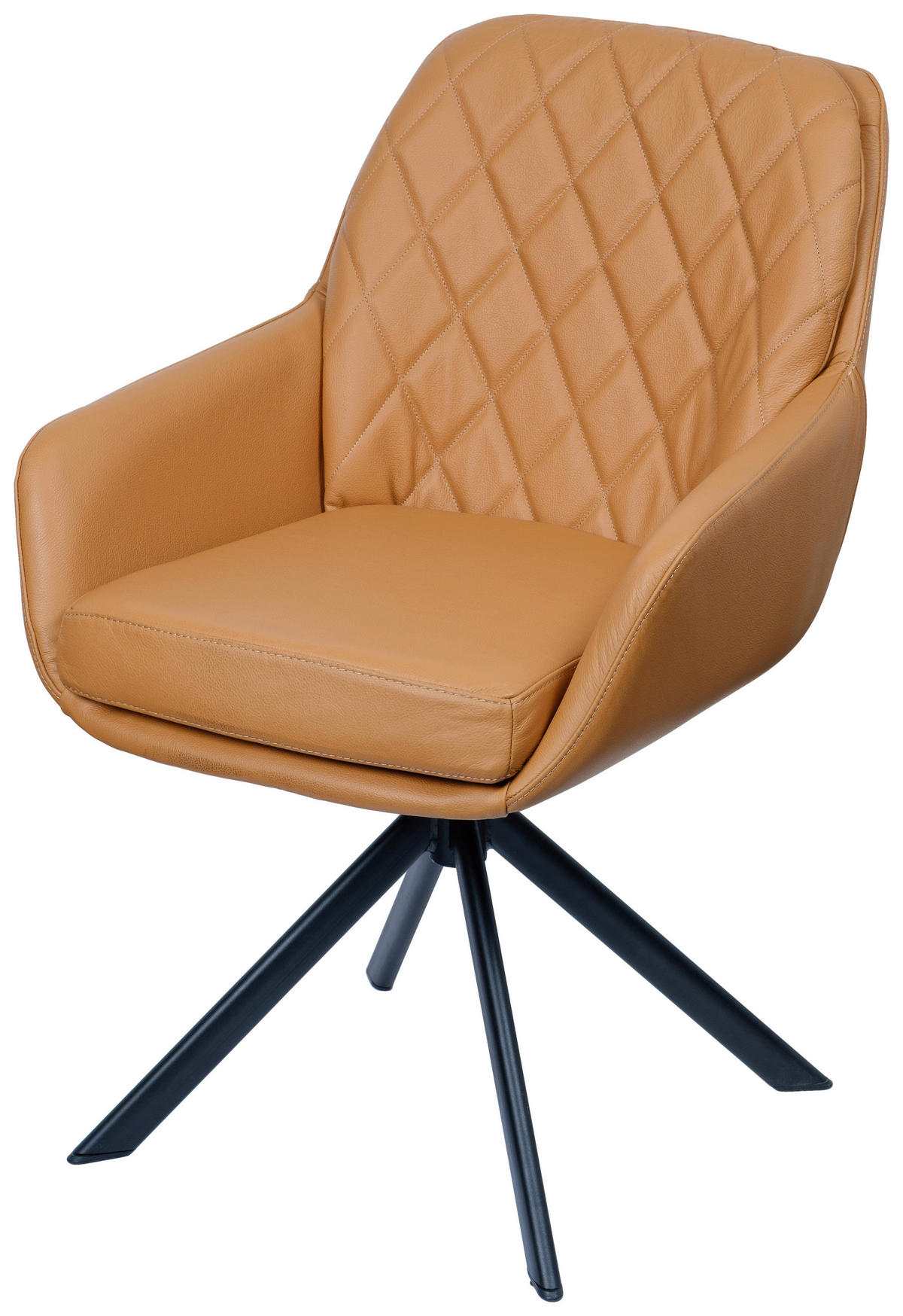 ARMLEHNSTUHL  in Echtleder naturbelassen  - Cognac/Schwarz, Design, Leder/Metall (59,5/87,5/69cm) - Moderano