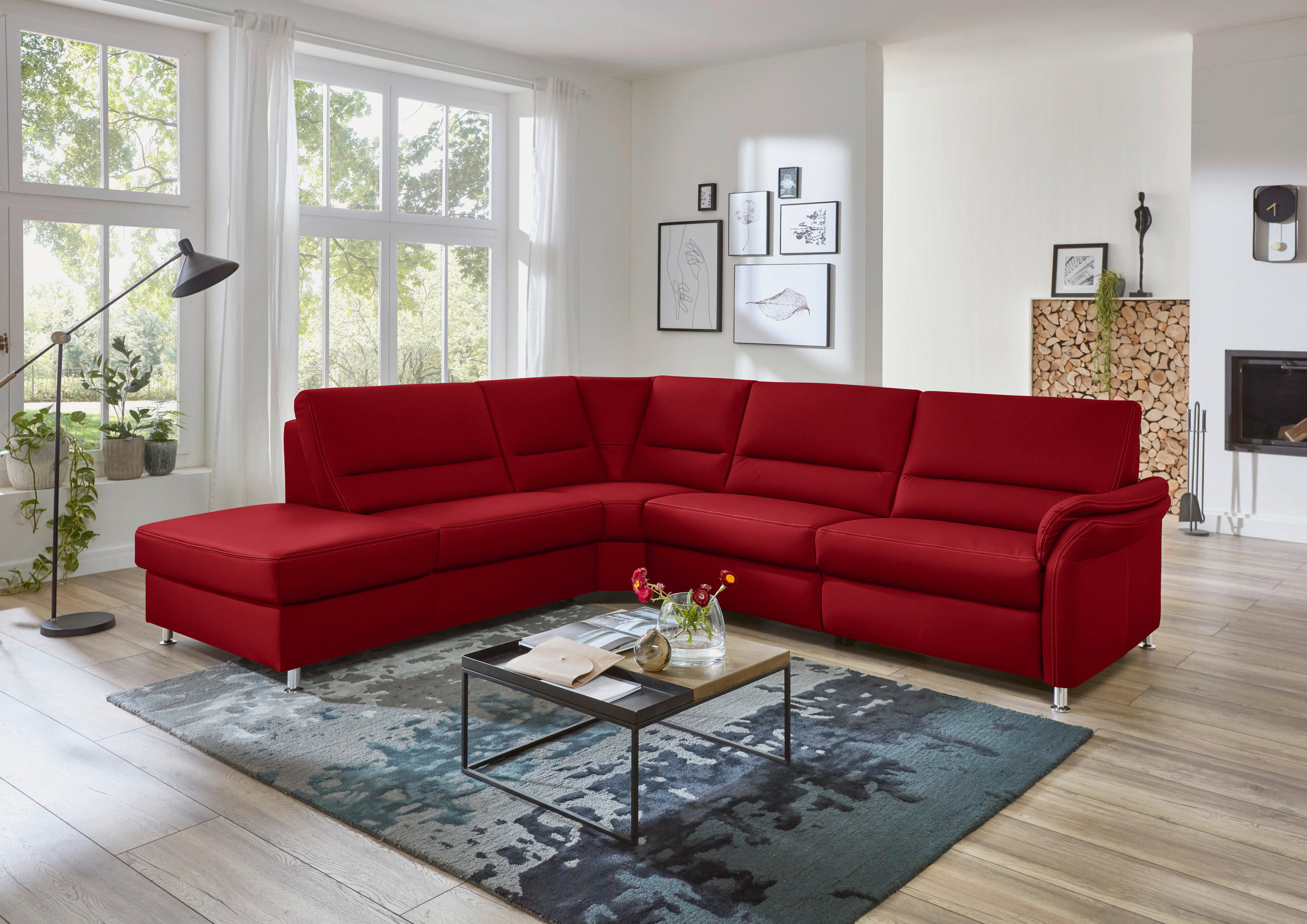 ECKSOFA in Echtleder Rot  - Beige/Rot, Design, Leder/Metall (249/288cm) - Beldomo Premium