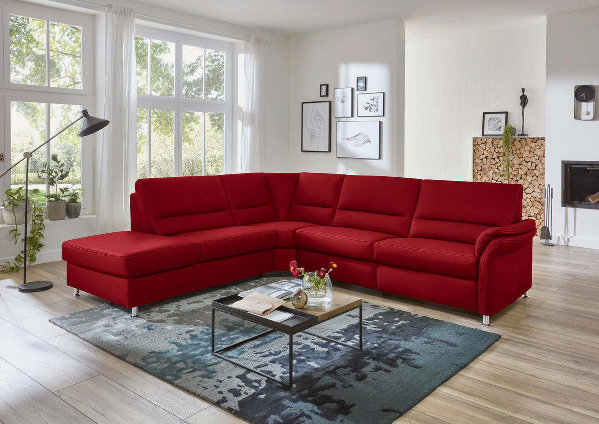 ECKSOFA in Echtleder Rot  - Beige/Rot, Design, Leder/Metall (249/288cm) - Beldomo Premium