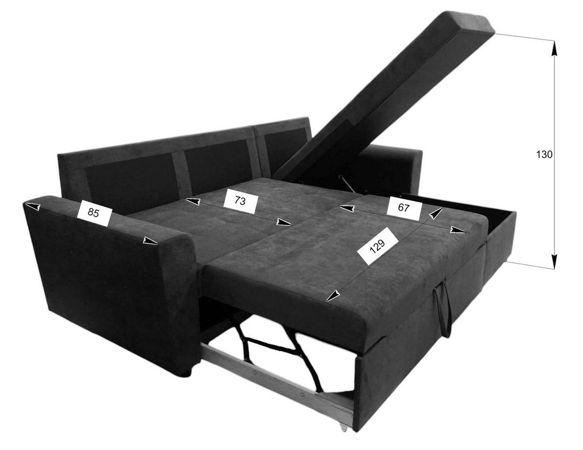 ECKSOFA TERMOLI Hellgrau Jacquard  inkl. Rückenkissen, Bettkasten  - Hellgrau/Schwarz, Design, Kunststoff/Textil (231/155cm) - MID.YOU