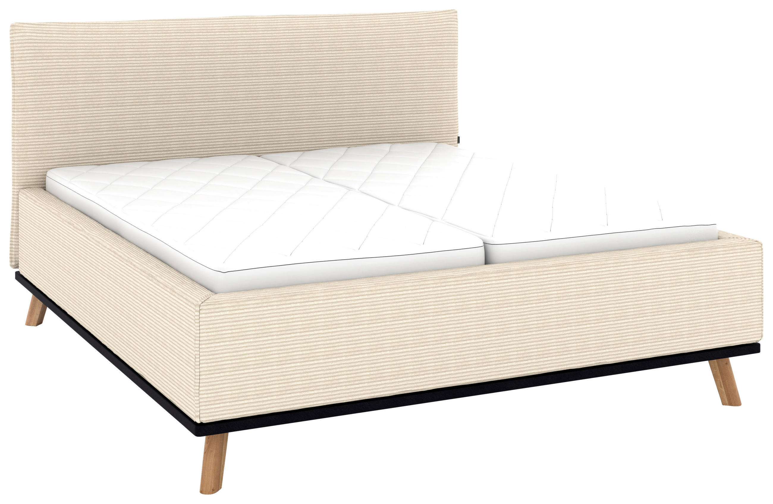 POLSTERBETT Matratze, Lattenrost, Bettkasten 160/200 cm  in Creme  - Eichefarben/Creme, Design, Holz/Textil (160/200cm) - Musterring
