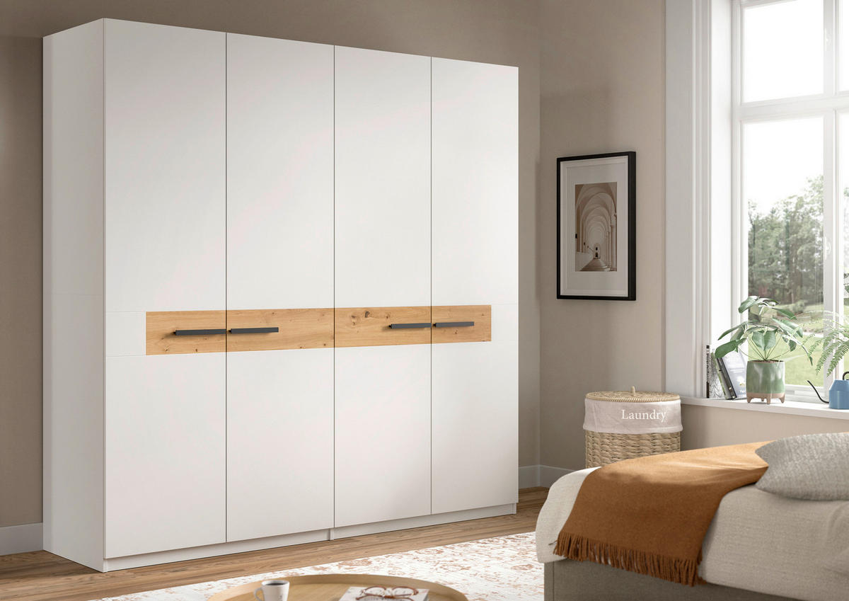 DREHTÜRENSCHRANK 200/201/55 cm,  in Weiß, Eiche Artisan, 4-türig  - Schwarz/Weiß, ROMANTIK / LANDHAUS, Holzwerkstoff/Kunststoff (200/201/55cm) - Livetastic