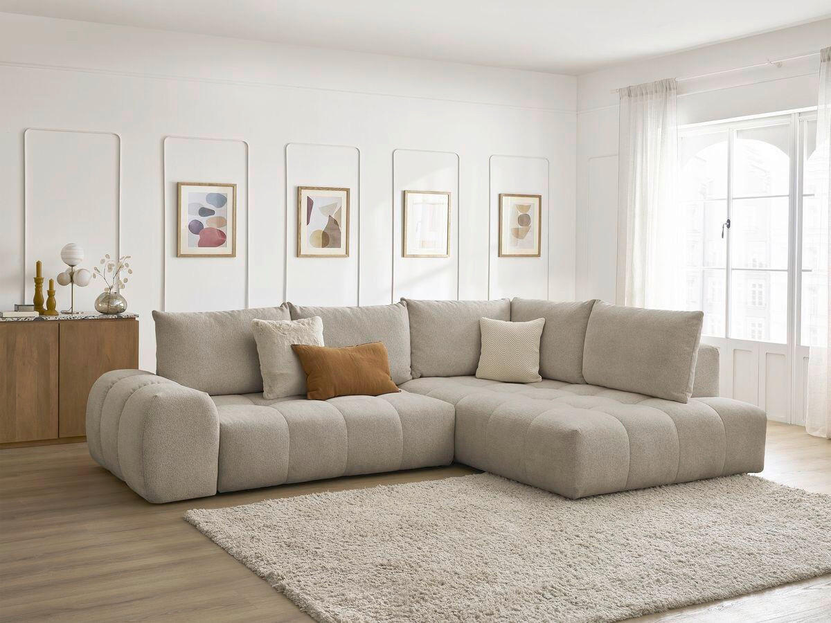 ECKSCHLAFSOFA EVEREST  mit Rücken echt, Armteil links, Armteil rechts Flachgewebe Taupe  - Taupe/Schwarz, MODERN, Kunststoff/Textil (320/212cm)