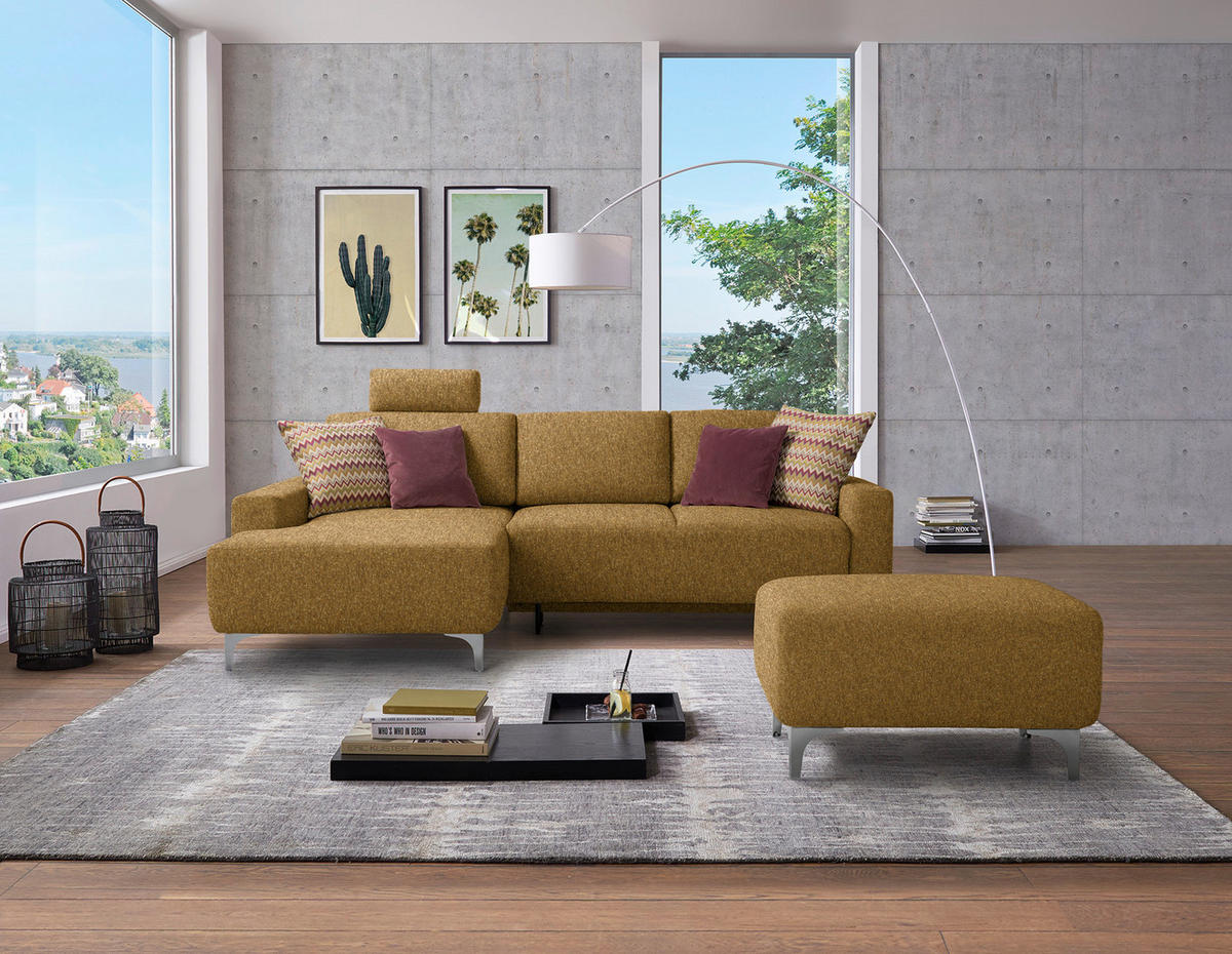 ECKSOFA  in Mikrovelours Senfgelb  160/248 cm  - Senfgelb/Alufarben, Design, Textil/Metall (160/248cm) - Sedda