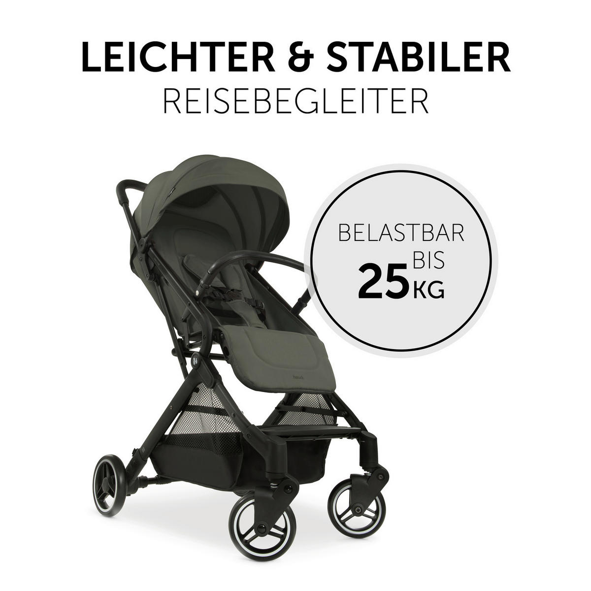 BUGGY Travel N Care  - Schwarz/Olivgrün, Basics, Metall (86/50/104cm) - Hauck