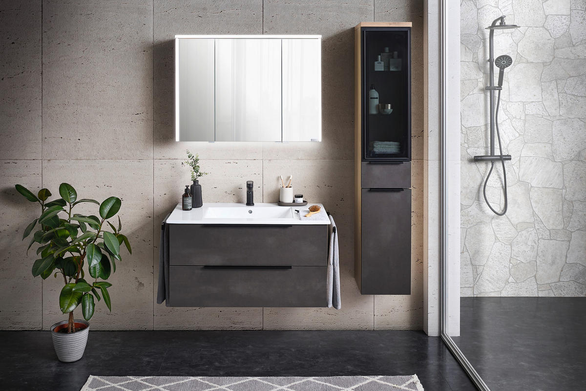 BADEZIMMER 3-teilig  in 92 cm  - Eichefarben/Schwarz, KONVENTIONELL, Glas/Keramik (92cm) - Dieter Knoll