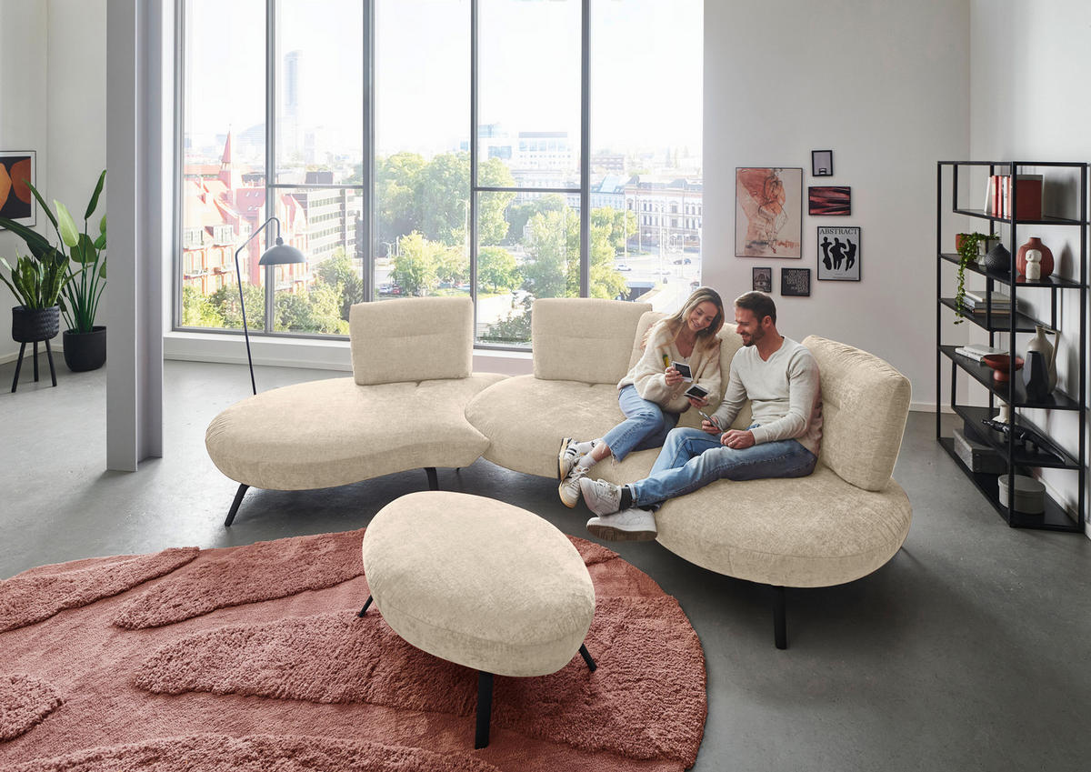 BIGSOFA Flachgewebe Creme  - Creme/Schwarz, Design, Textil/Metall (456/93/138cm) - Moderano