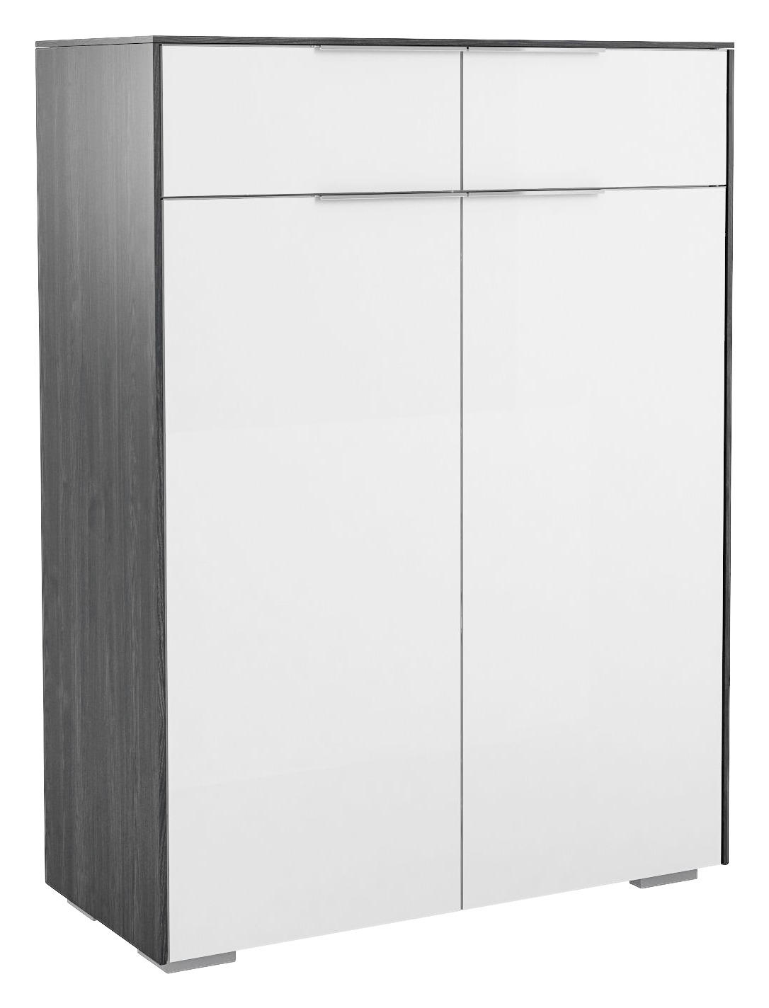 SCHUHSCHRANK Weiß, Eichefarben - Chromfarben/Eichefarben, Design, Glas/Holzwerkstoff (80,8/110,2/37,3cm) - Voleo
