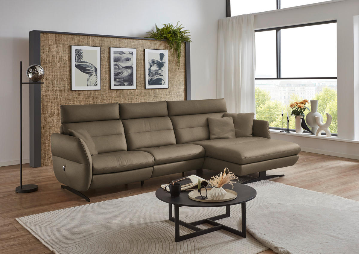 ECKSOFA in Echtleder Hellbraun  300/157 cm  - Hellbraun/Schwarz, Design, Leder/Metall (300/157cm) - Dieter Knoll