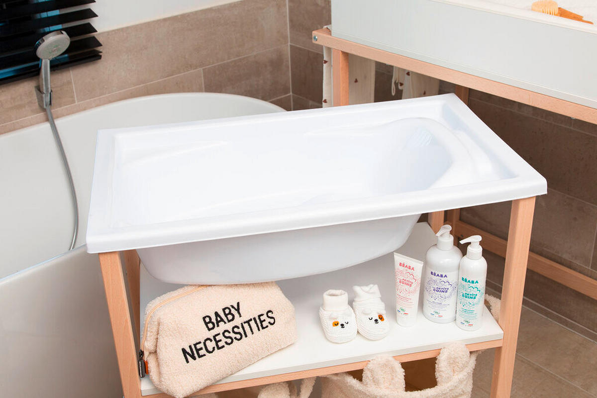 WICKELTISCH 2in1 Set Wickeltisch + Badewanne Weiß, Buchefarben  - Buchefarben/Weiß, KONVENTIONELL, Holzwerkstoff/Kunststoff (91,5/53,5/106,5cm) - Childhome