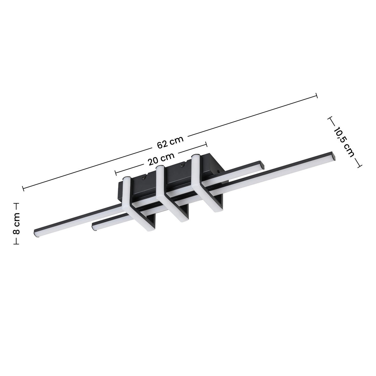 DECKENLEUCHTE    62/10,5/8 cm  - Schwarz, Trend, Kunststoff/Metall (62/10,5/8cm) - Collett's Monde