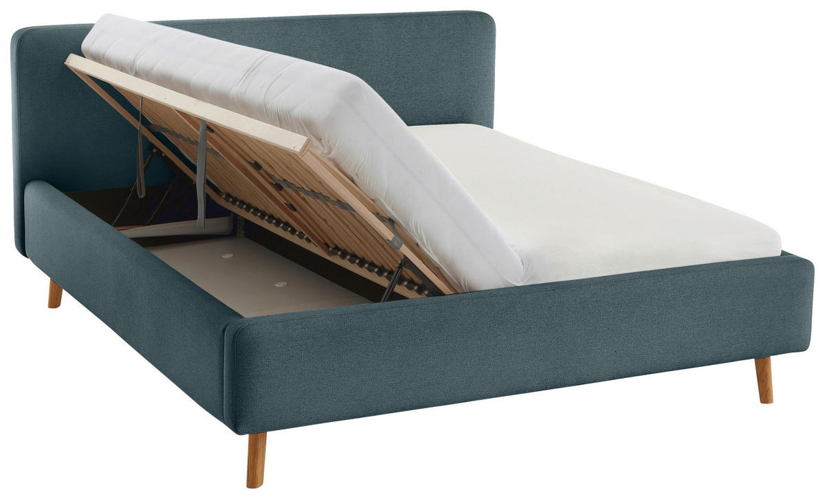 POLSTERBETT 180/200 cm  in Blau  - Blau/Eichefarben, Design, Holz/Textil (180/200cm) - Xora
