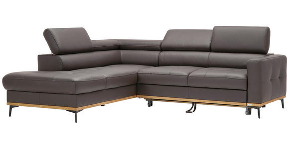 ECKSOFA in Echtleder Dunkelbraun  - Dunkelbraun/Schwarz, Design, Leder/Holz (220/252cm) - Novel