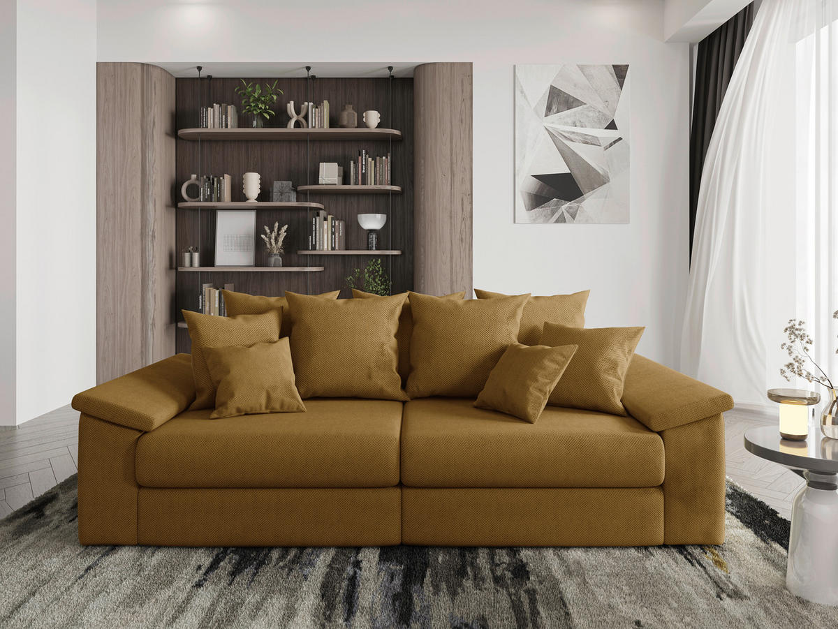 BIGSOFA TERMINI Velours, Webstoff Gelb  - Gelb/Beige, Design, Holz/Textil (260/98/123cm) - MID.YOU