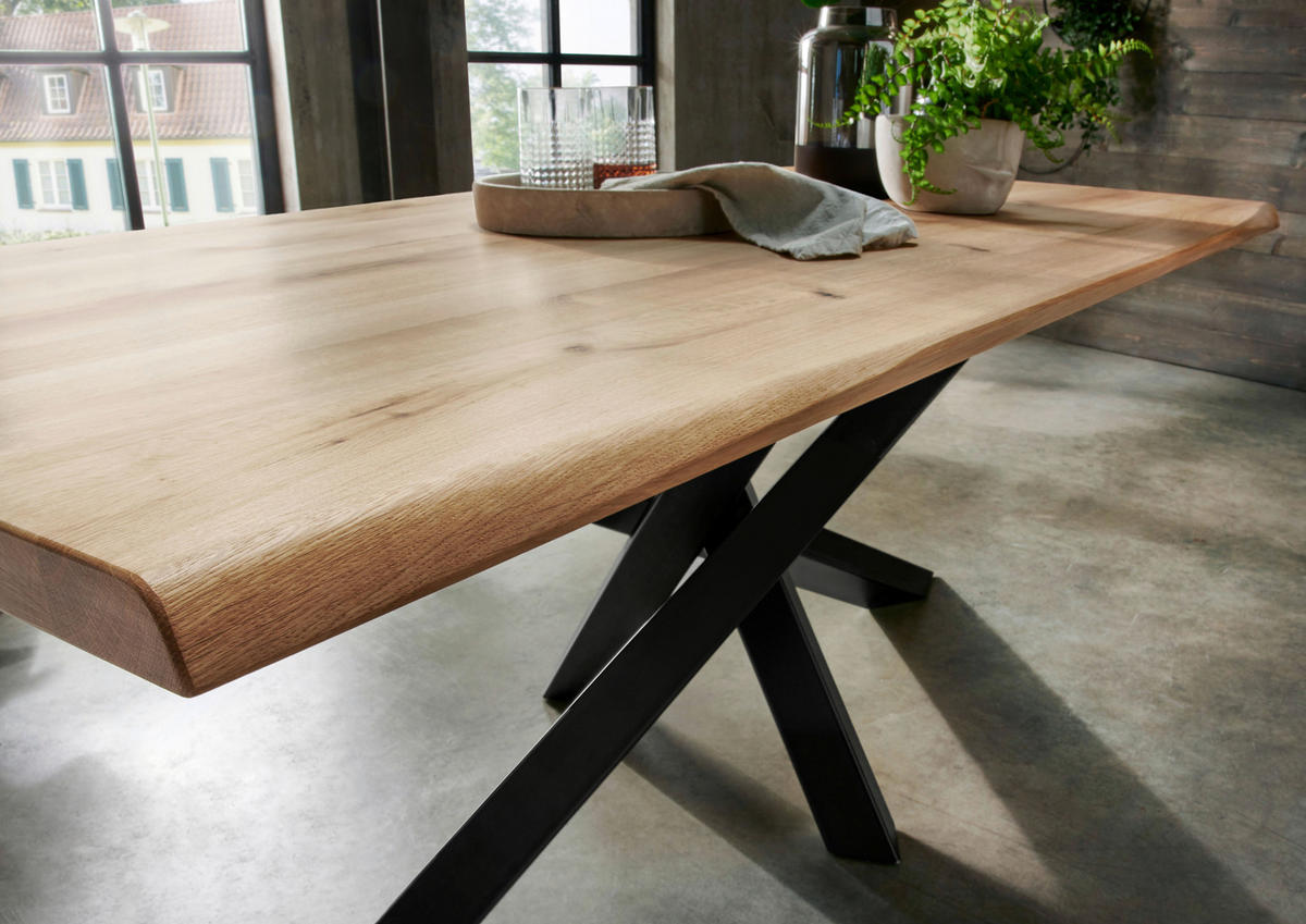 ESSTISCH Wildeiche massiv rechteckig Schwarz, Eichefarben  - Eichefarben/Schwarz, LIFESTYLE, Holz/Metall (220/100/75cm) - Linea Natura