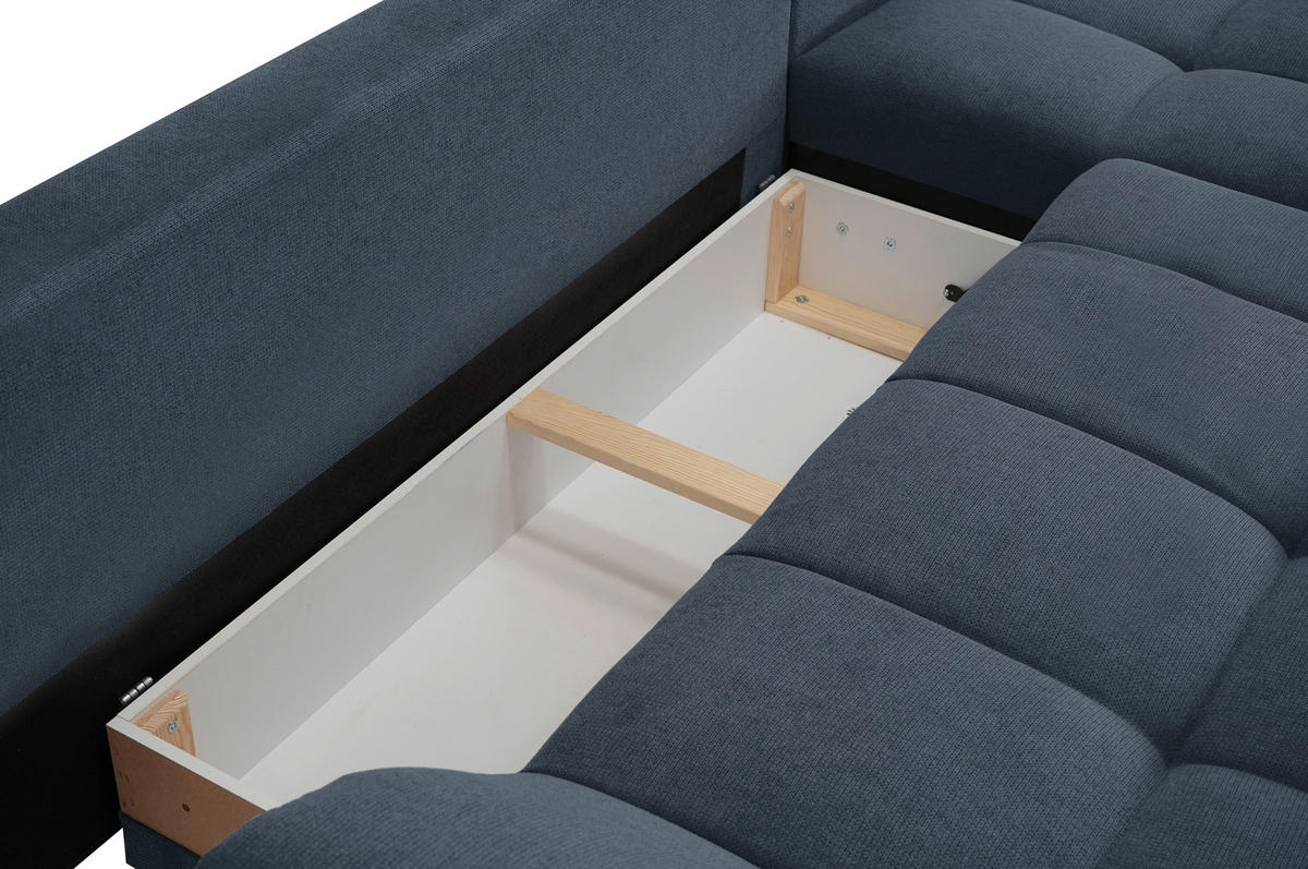 ECKSOFA in Flachgewebe, Mikrofaser Blau  - Blau/Chromfarben, Design, Kunststoff/Textil (312/198cm) - Livetastic
