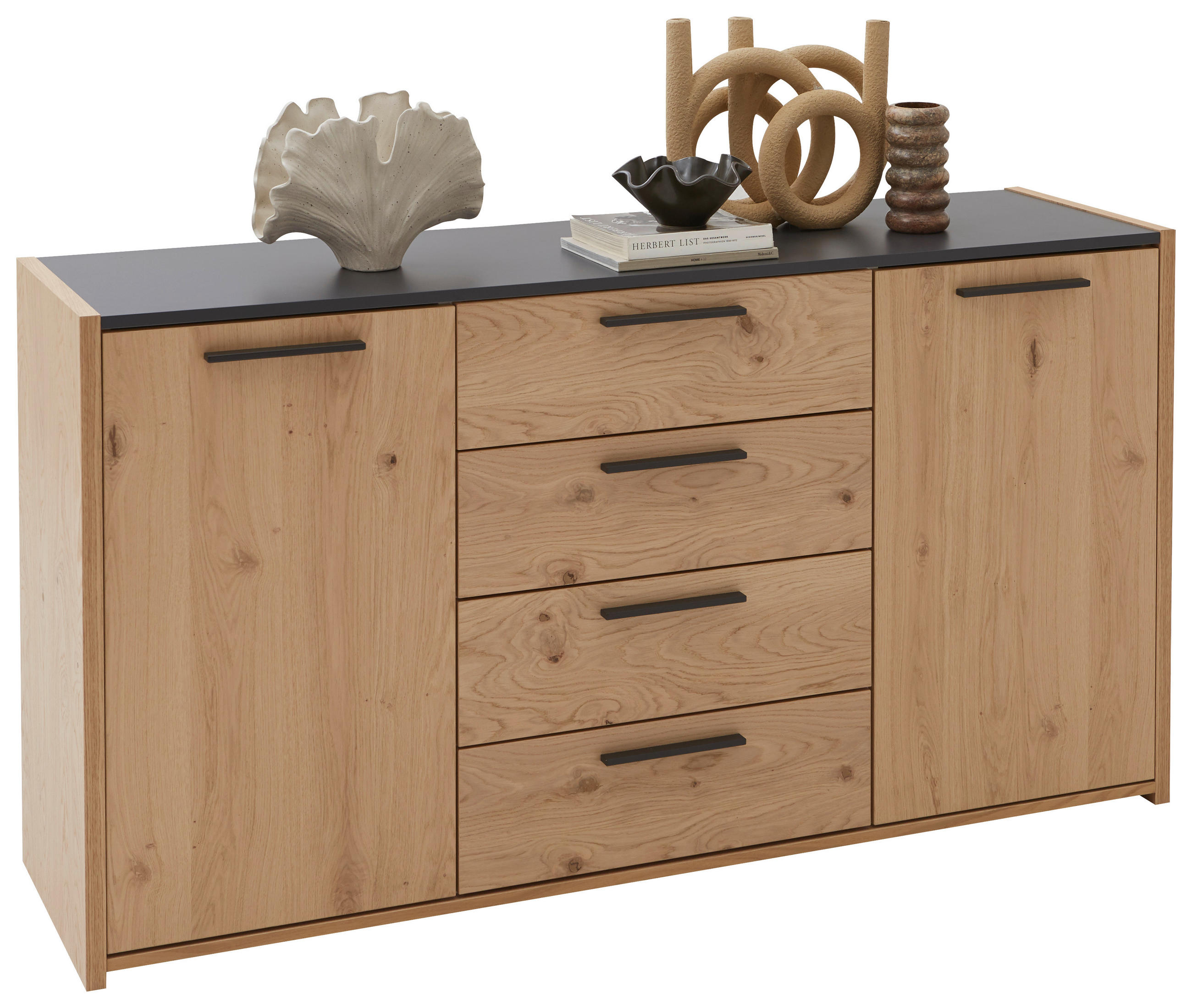 SIDEBOARD NEVA  in 156,2/82,7/46 cm  - Eichefarben/Anthrazit, KONVENTIONELL, Holzwerkstoff/Metall (156,2/82,7/46cm) - Dieter Knoll