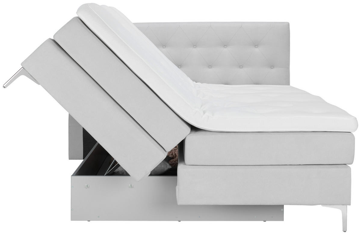 BOXSPRINGBETT 160/200 cm  in Hellgrau  - Chromfarben/Hellgrau, Design, Textil/Metall (160/200cm) - Welnova