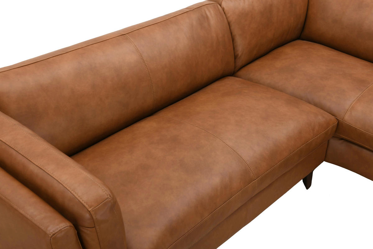 ECKSOFA SERA Cognac Echtleder Lederlook  - Cognac/Dunkelbraun, Design, Leder/Holz (235/194cm) - Livetastic