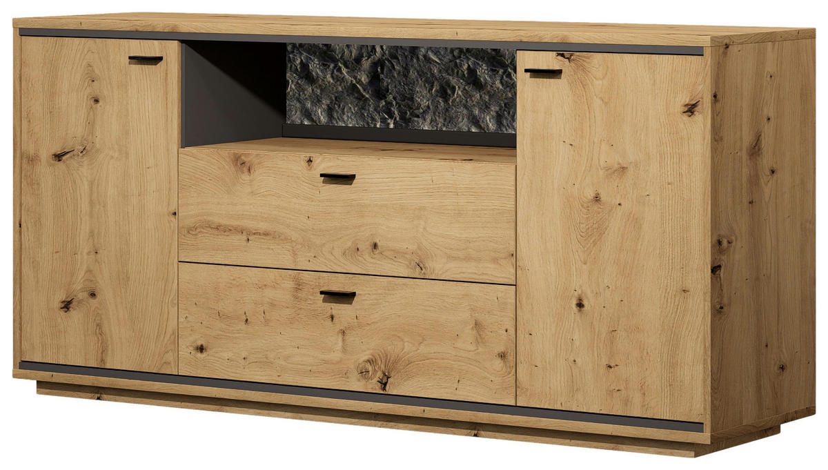 SIDEBOARD  180/86/49 cm 2 Schublade(n)  - Eichefarben/Schwarz, Design, Holzwerkstoff/Metall (180/86/49cm) - Cantus