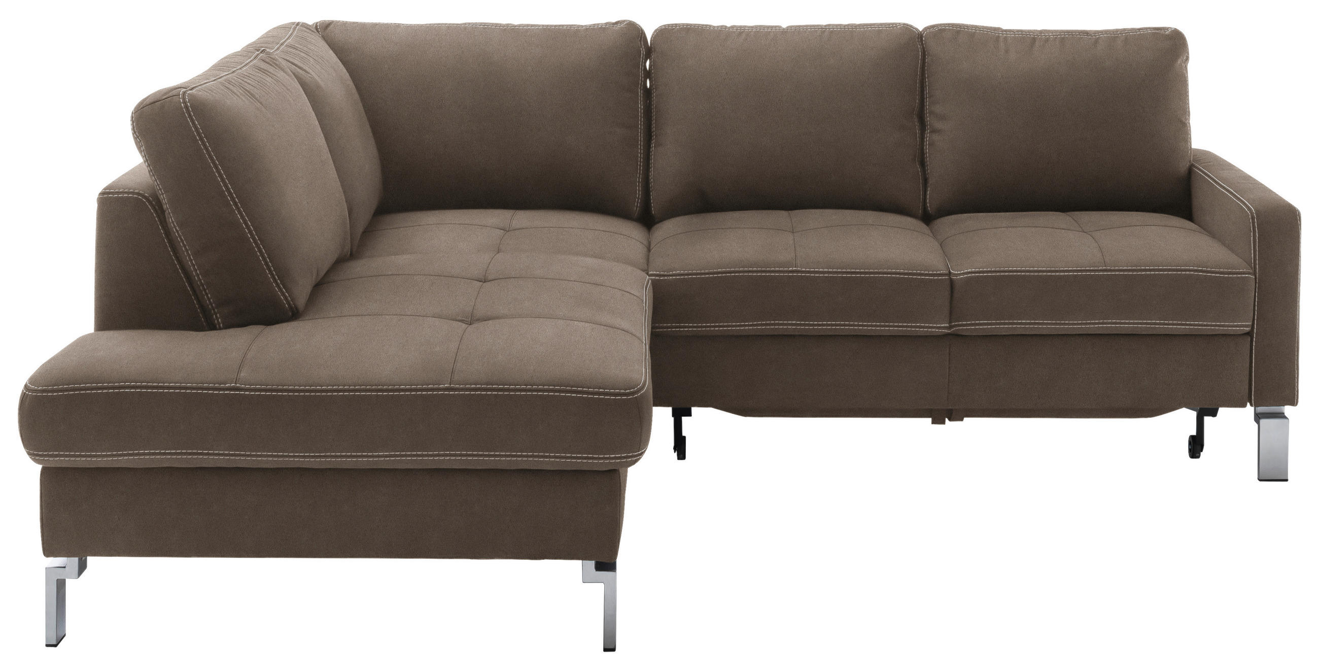 ECKSOFA in Mikrofaser Hellbraun  - Chromfarben/Hellbraun, Design, Textil/Metall (200/229cm) - Pure Home Lifestyle