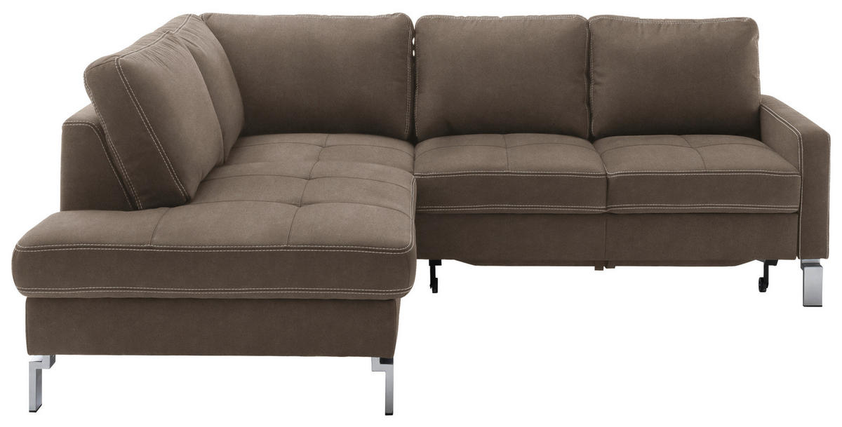 ECKSOFA in Mikrofaser Hellbraun  - Chromfarben/Hellbraun, Design, Textil/Metall (200/229cm) - Pure Home Lifestyle