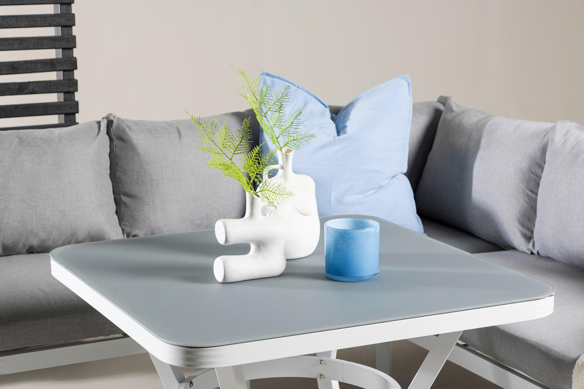 LOUNGEGARNITUR Aluminium  - Weiß/Grau, KONVENTIONELL, Textil/Metall - Gardenson