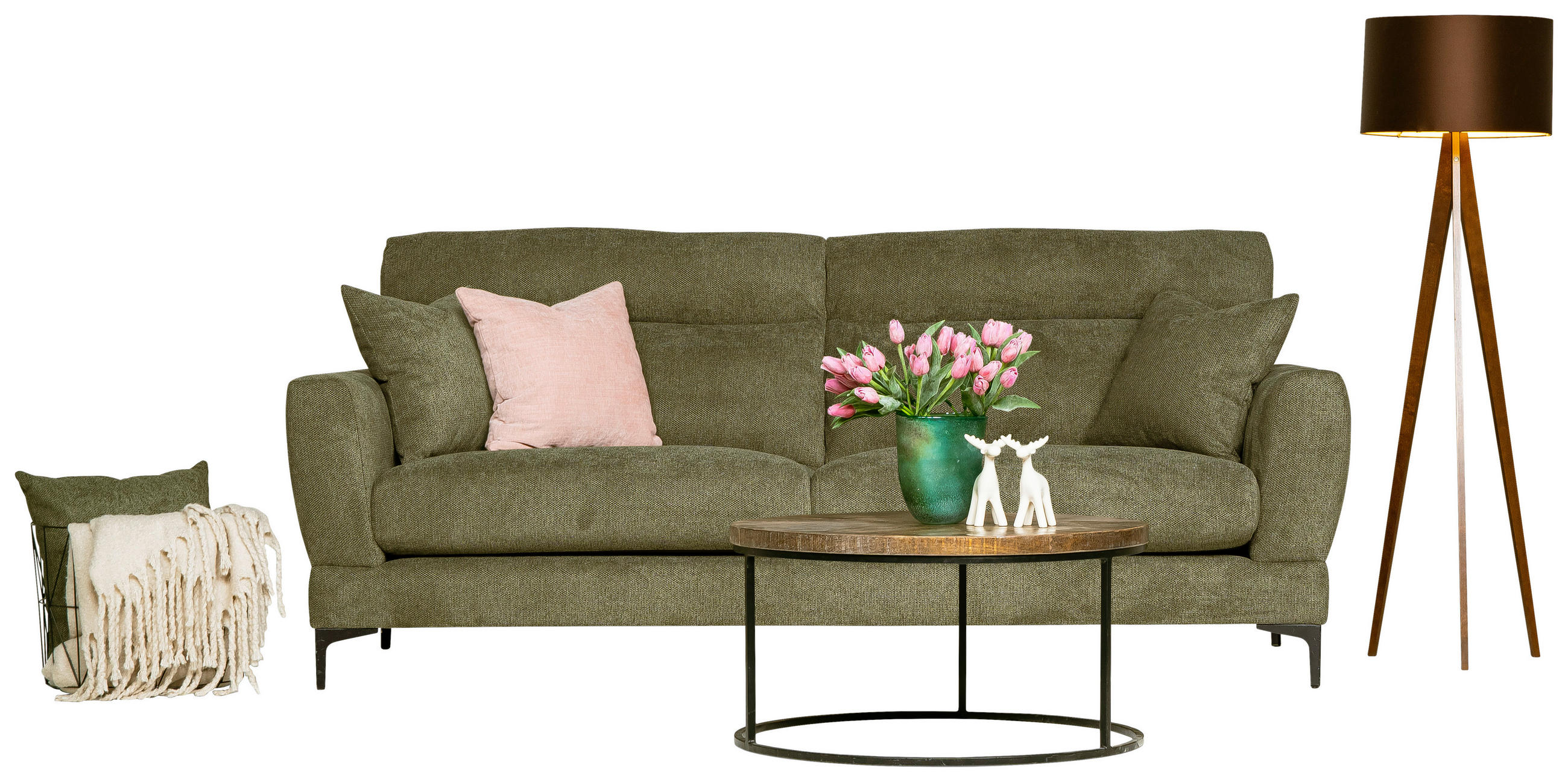 3-SITS SOFFA i struktur olivgrön  - olivgrön/svart, Klassisk, metall/trä (225/98/101cm) - Johann Jakob