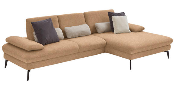ECKSOFA in Chenille, Mikrofaser Cappuccino 299/157 cm - Schwarz/Cappuccino, Design, Textil/Metall (299/157cm) - Dieter Knoll